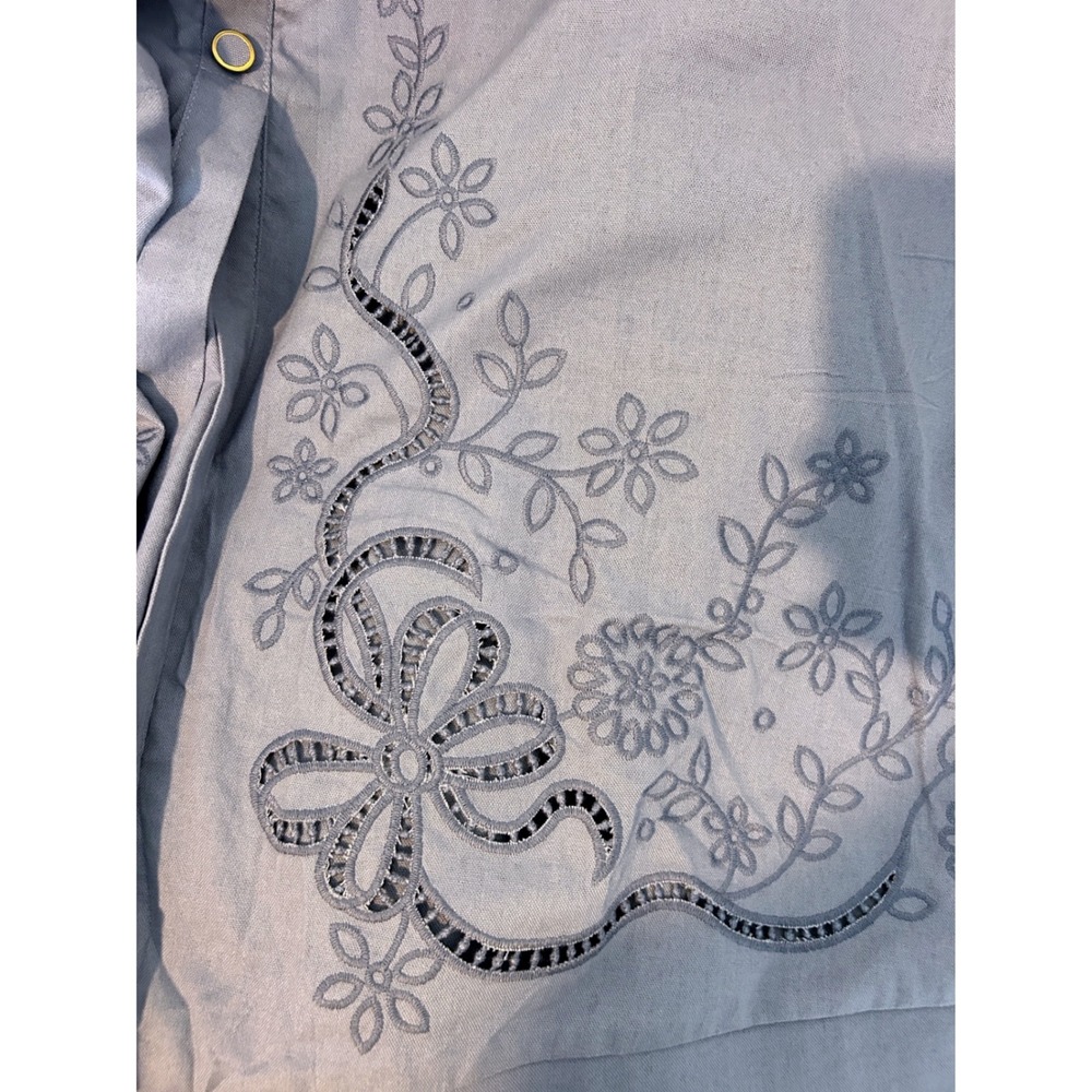 Moon River Blue Linen Blend Embroidered Eyelet Button Front Maxi Dress Large - Picture 5 of 6